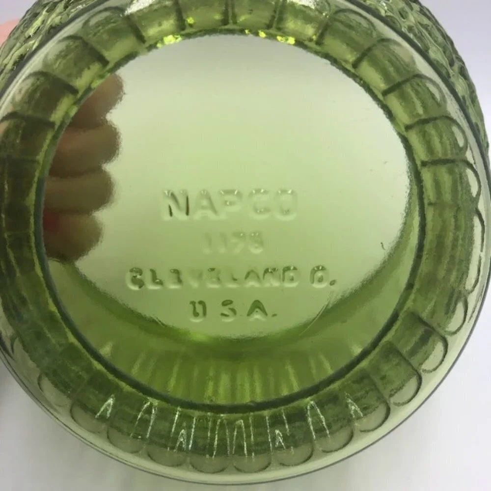 Vintage NAPCO 1176 Green Glass Vase Bowl Ribbed